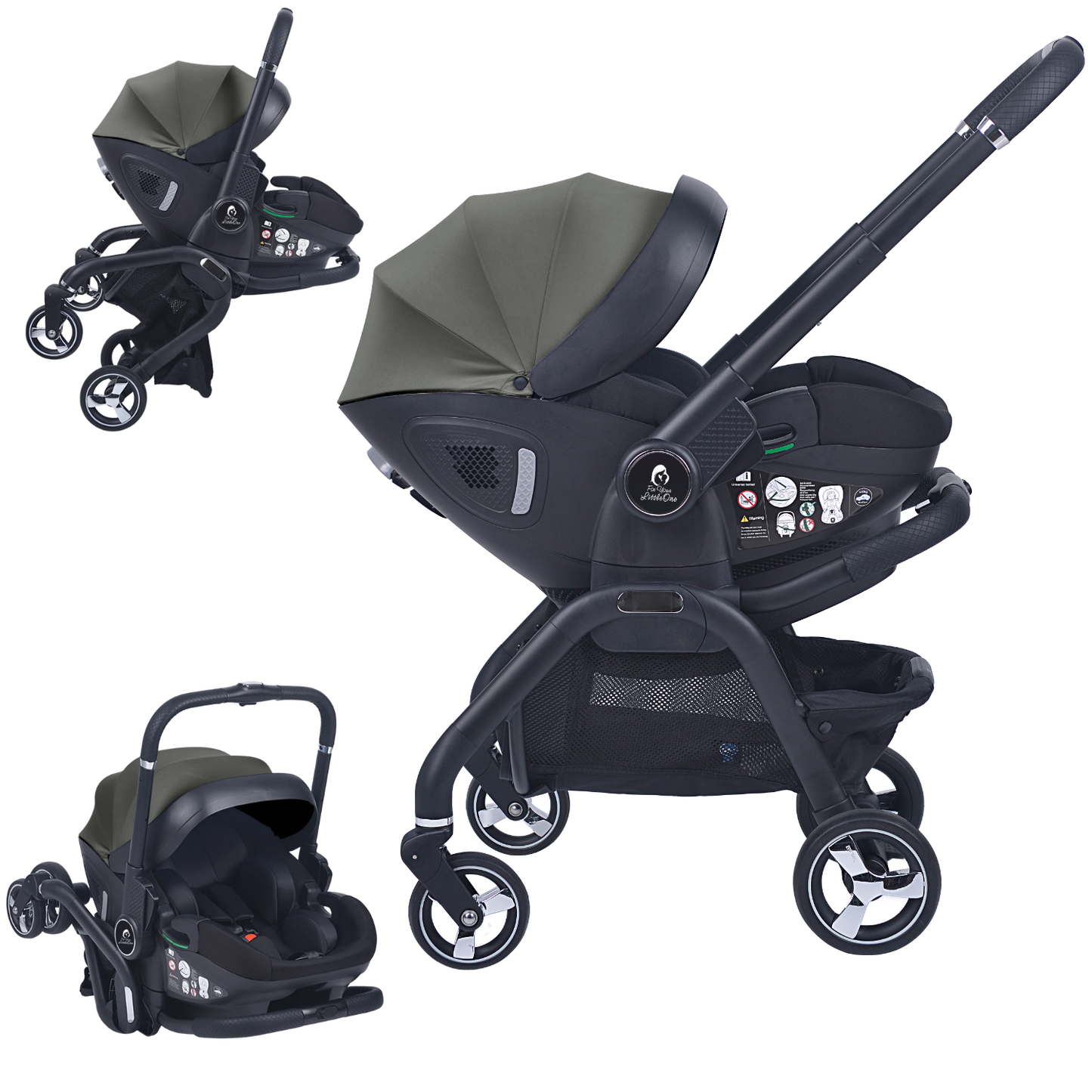 For Your Little One Qubi Infant Car Seat Stroller - Grey Olive -Grade A Return